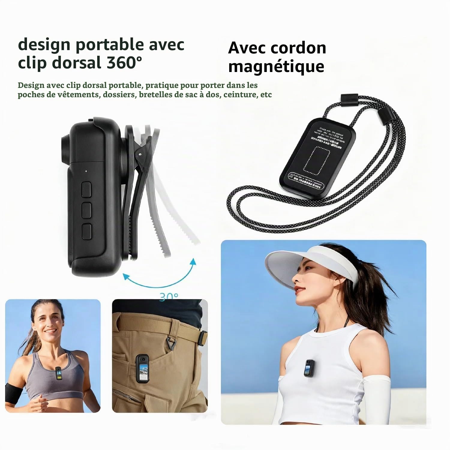 Caméra Sport 4K WiFi Objectif Rotatif 180° Mini Caméra de Poche avec Écran Tactile 1,47" & Boîtier de Charge Action Cam Portable Étanche Aimanté Mains Libres Camera Vlog POV pour Moto Casque,Velo