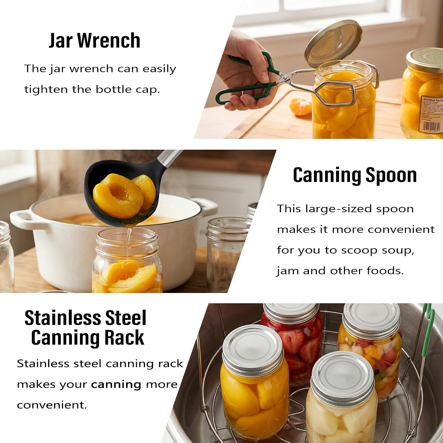 Canning Supplies Starter Kit,Canning Tools Set-9 Piece with Rack,Funnel, Ladle, Measuring Spoons,Jar Lifter, Bubble Popper, Magnetic Lid Lifter, Tongs&Wrench Canning Starter Kit for Beginners
