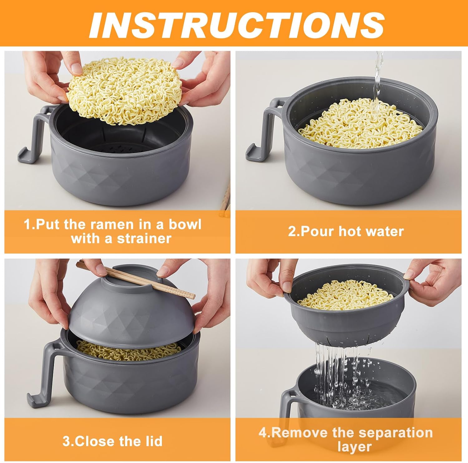 6 Sets Microwave Ramen Bowl with Utensils Bulk, Elegant Colors image 4