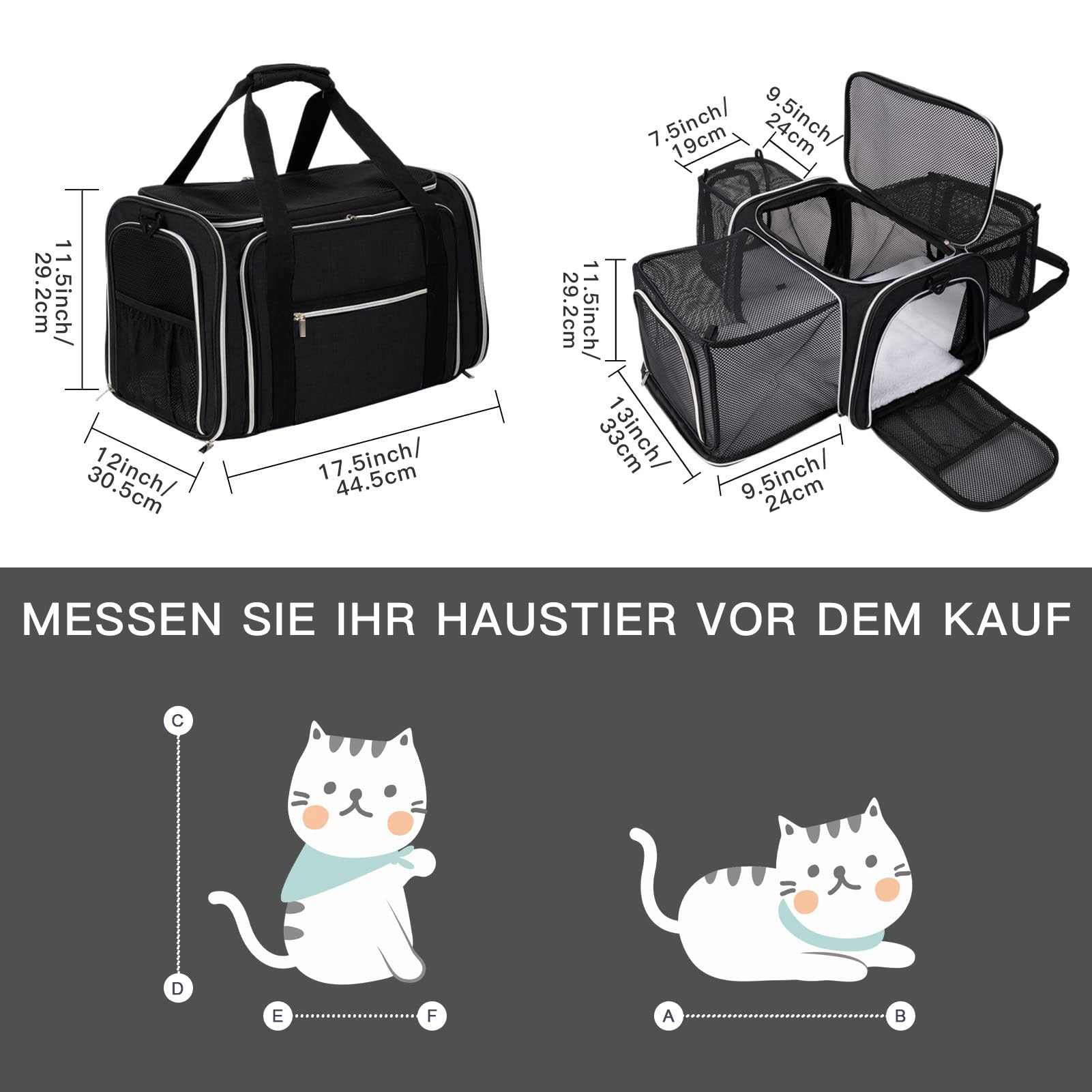 BAGLHER Trasportino per gatti, approvato dalle compagnie aeree, trasportino morbido laterale per animali domestici, da viaggio, 5 lati, porte aperte, 3 lati, espandibile, pieghevole, con imbottitura