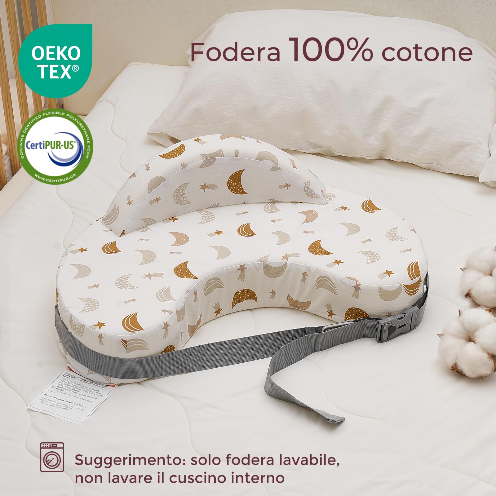 Cuscino Per Allattamento JIFAR A Forma Di C - Con Fodera In Cotone E Imbottitura Traspirante - Grigio Animali - 3