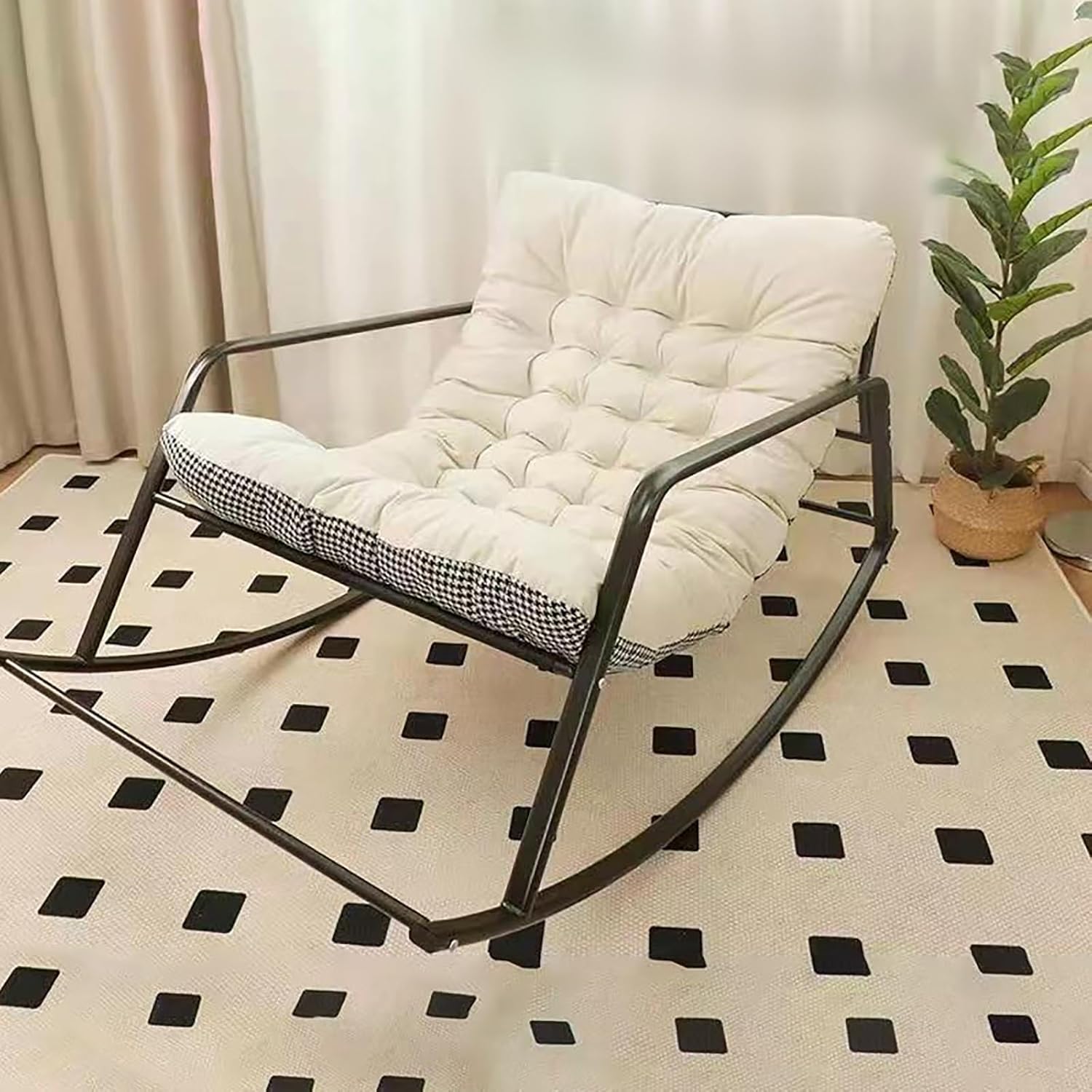 Outdoor Patio Rocking Chair Comfortable Upholstered Rocking Chair Padded Zero Gravity Chair with Footrest Side Pockets and Armrests for Indoor Living Room Outside Balcony Backyard. ( Color : Beige hou