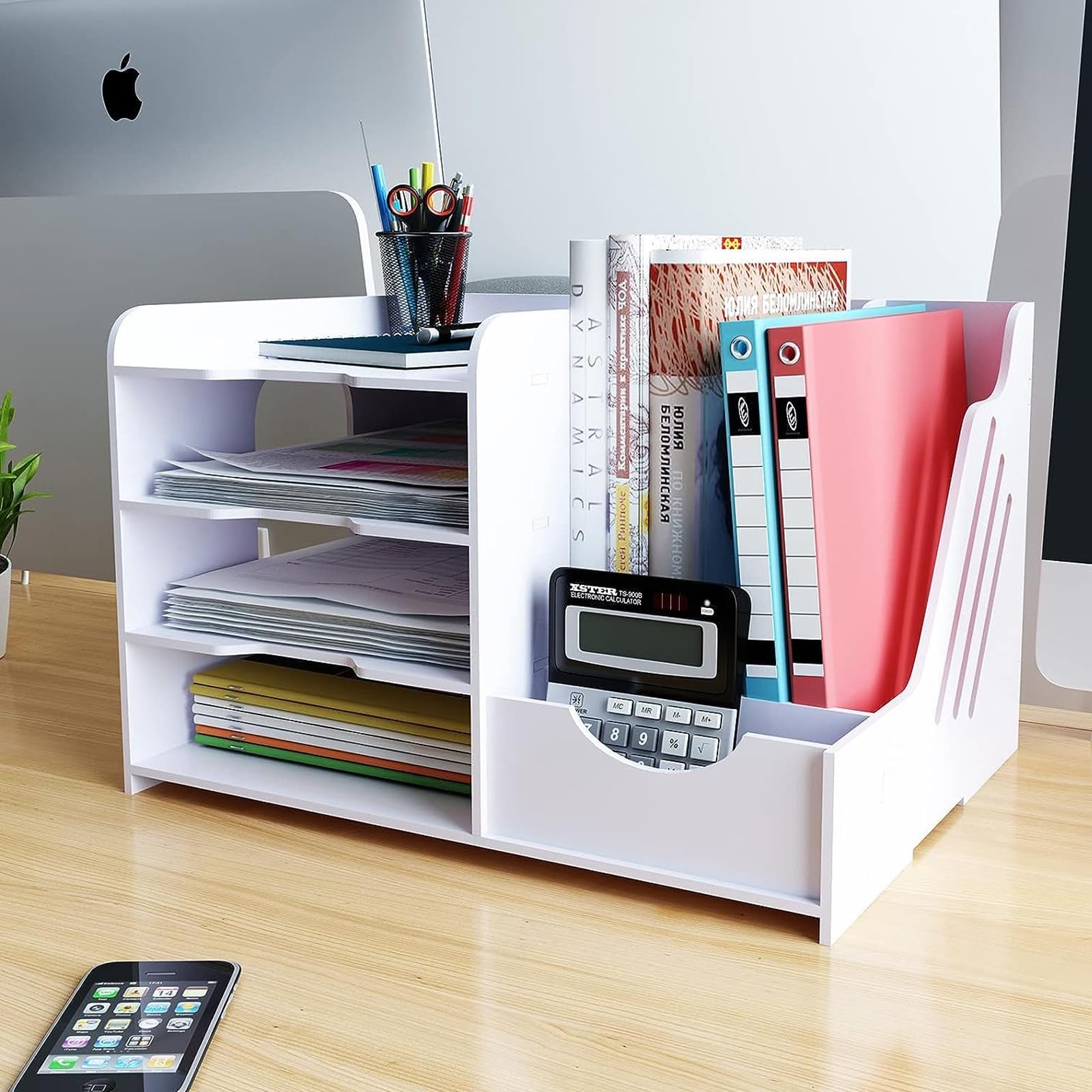 Corbeille Rangement Bureau Organisateur De Bureau CYEER - Corbeille à Documents XXL Avec Tiroir (PVC Blanc, 40x31x25 Cm) Bannettes Rangement Bureau
