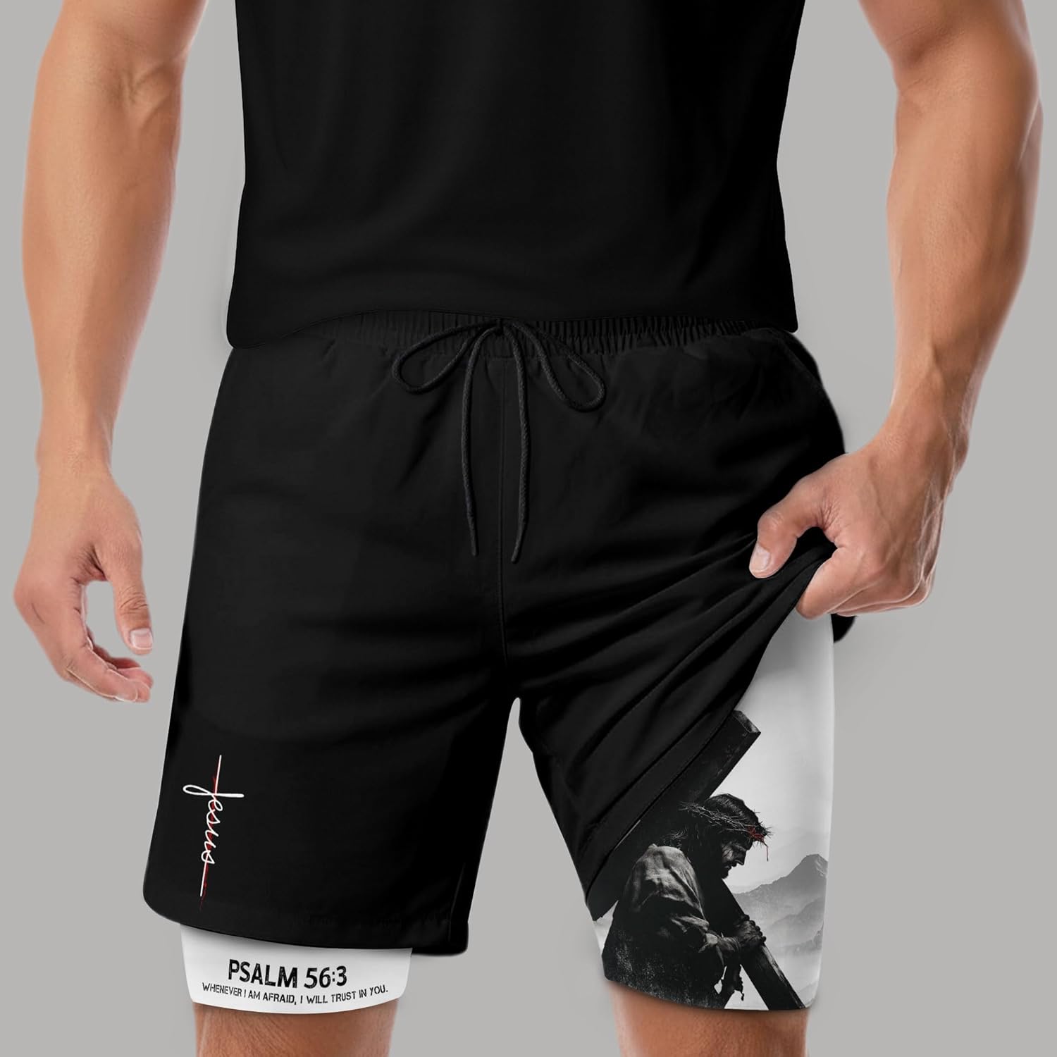 Psalm 56:3 Christian Shorts for Men, Mens Gym Clothes, Mens Shorts with Liner, Work Out Shorts Gym for Men 2 (M)