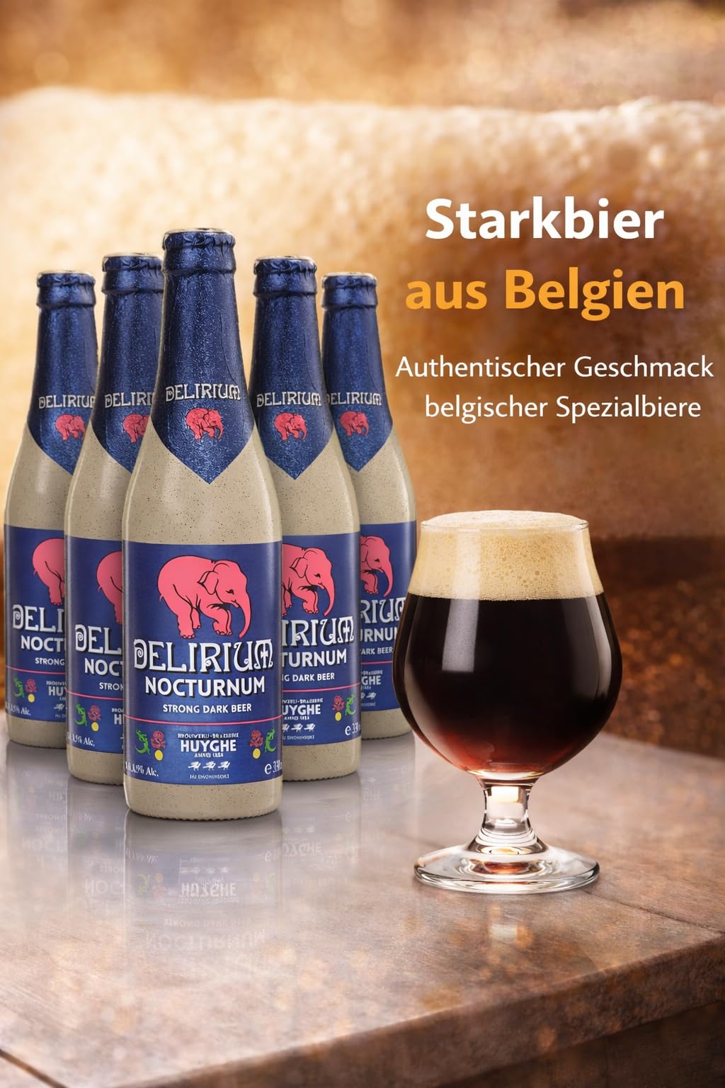 Delirium Nocturnum Belgisches Starkbier 8,5% – Dunkles Strong Dark Ale 6×0,33l Flaschen | Brouwerij Huyghe Premium Craft Beer mit Karamell-, Schokoladen- & Gewürznoten | Intensives Gourmet Bier