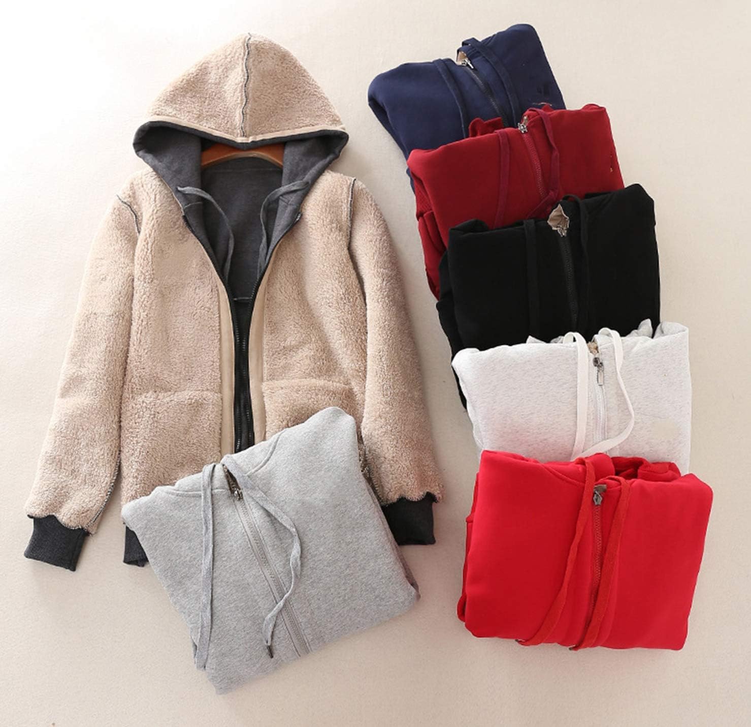 Gihuo Women's Sherpa Lined Hooded Sweatshirt Zip Up Winter Warm Hoodie Comfy Hooded Fleece Jacket - Image 3