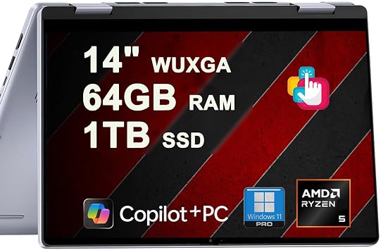 Dell Inspiron 14 7445 2-in-1 Laptop 14" WUXGA Comfortview Touch AMD 6-core Ryzen 5 8640HS >i7-1355U 64GB DDR5 1TB SSD Backlit for Designer Business Professional Work Win11Pro