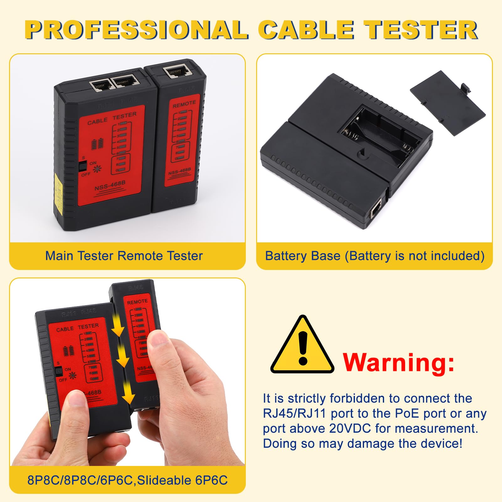 Crimpatrice RJ45 per connettori modulari Cat5e, Cat6, Cat6a, 8P8C, All-in-One Cat6 e tester (batteria da 9 V non inclusa) (60)