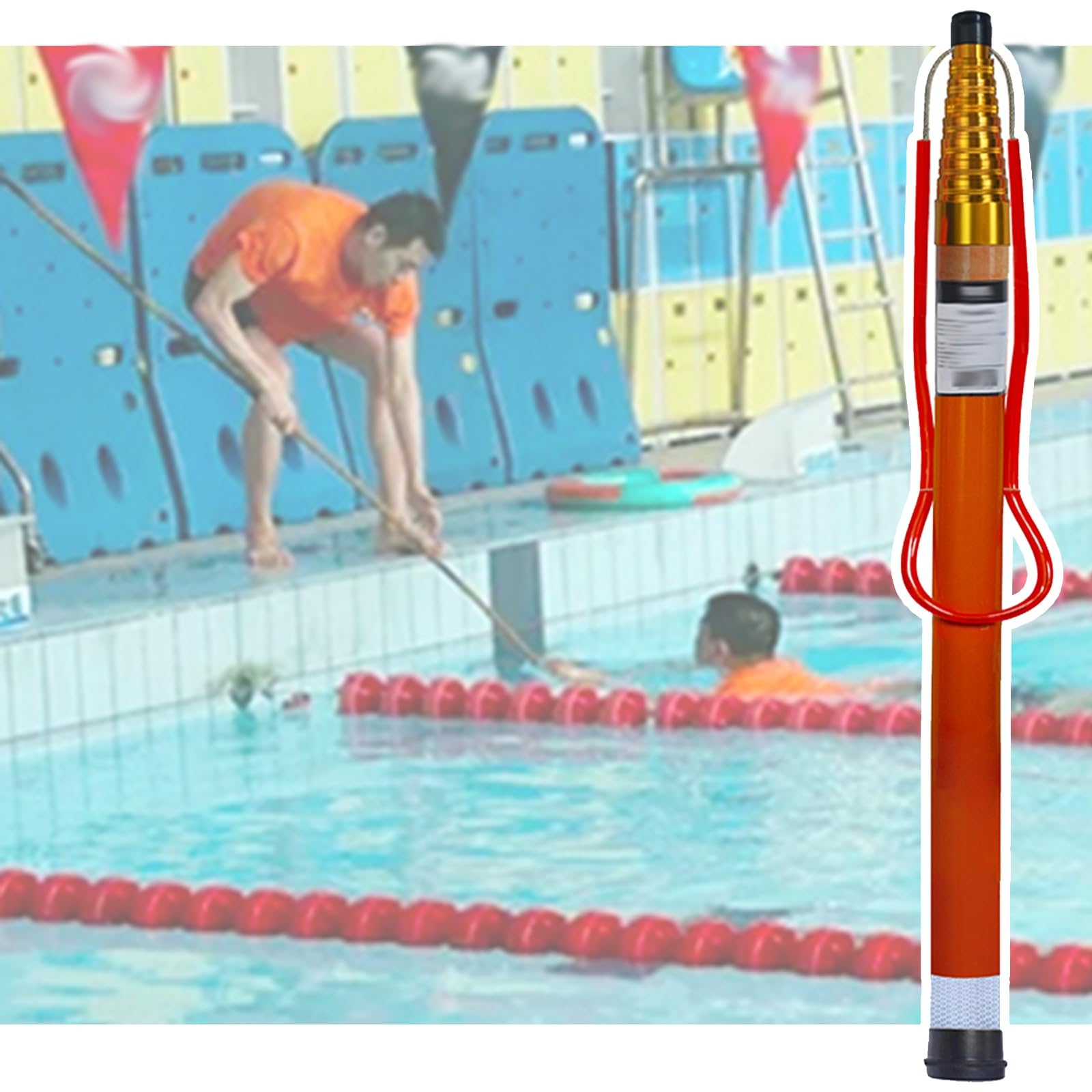 Poste telescópico para piscina con tiras reflectantes para rescate acuático y seguridad en la natación, ideal para niños y personas mayores