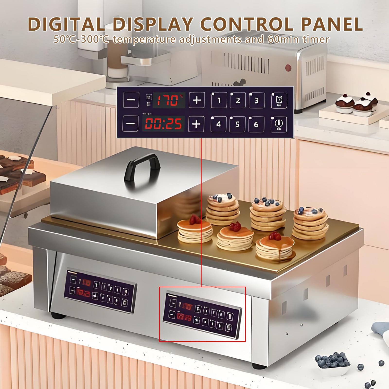 Piastra Elettrica da Banco per Soufflé E Dorayaki, Riscaldamento Rapido E Uniforme, Corpo in Acciaio Inox, Piastre Riscaldanti in Rame Puro, per Bar E Caffetterie 6pcs