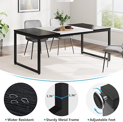 Miniatura 6 de Tribesigns Mesa de comedor moderna para 6 personas mesa de cocina rectangular de 71 pulgadas con marco de metal mesa de cocina y comedor de madera