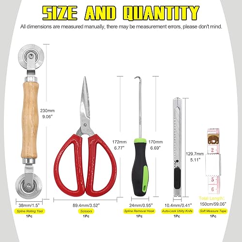 Miniatura 2 de Kit de reemplazo de puerta de ventana de 5 piezas con estrías estándar, rodillo, tijeras, gancho, regla y cortador para reparación de pantalla de