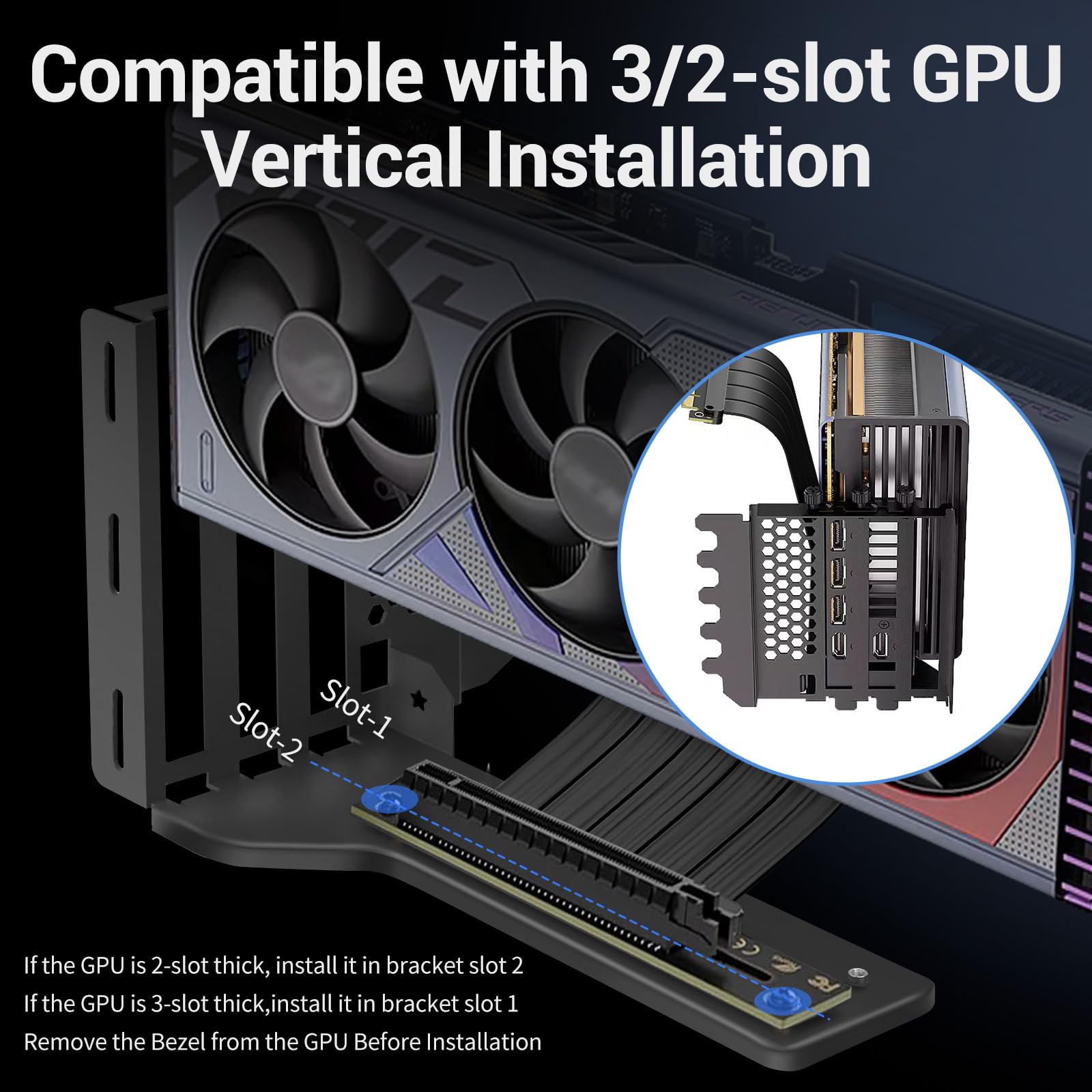 Staffa di supporto GPU con cavo riser PCIe 4.0 da 200 mm per supporto verticale GPU (nero)