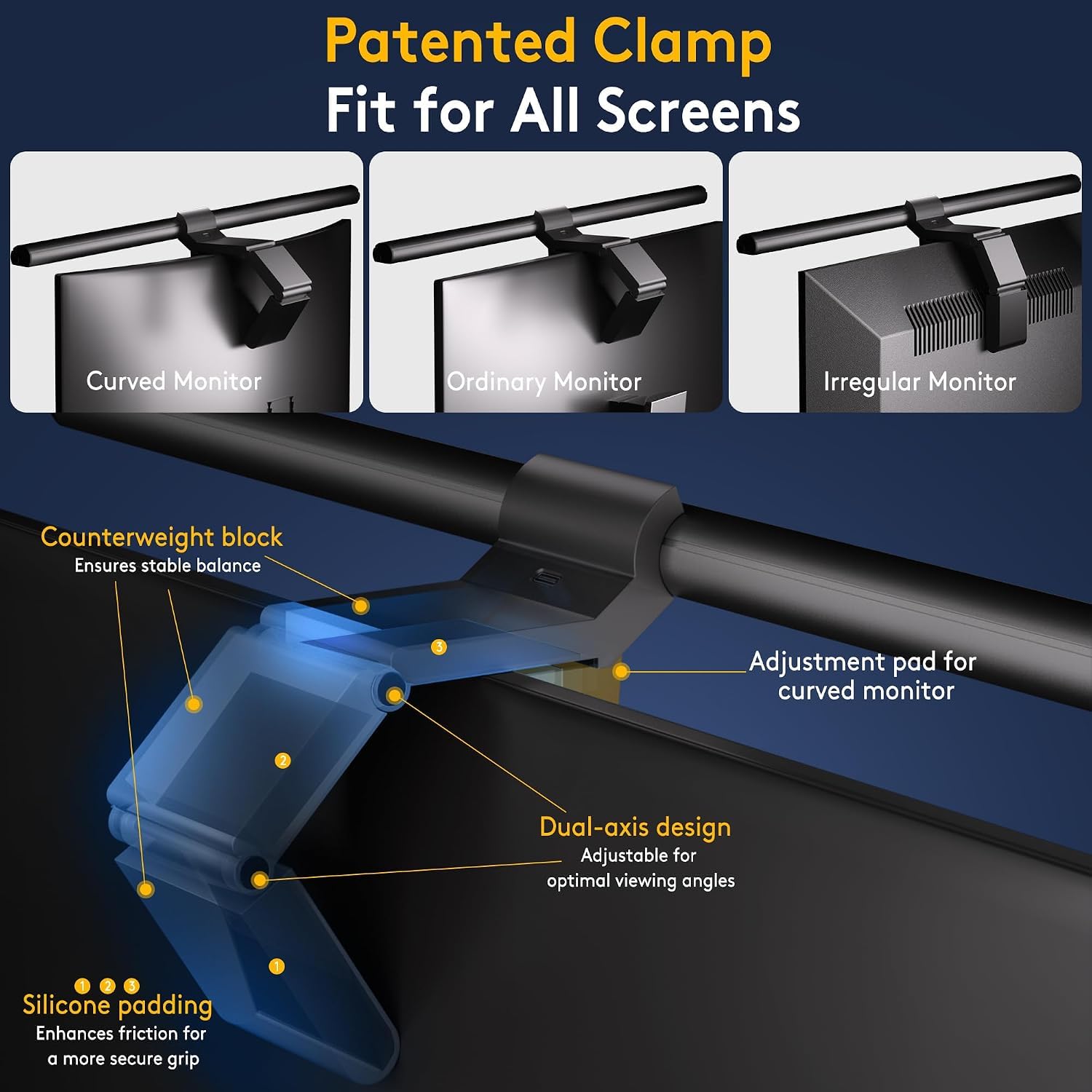 Quntis Curved Monitor Lampe 52cm Light Bar Fernbedienung Radarsensor Grau | 900Lux USB Bildschirmlampe für Curved/Flach Auto-Dimmen Blendfrei Anti-Blaulicht Monitor Licht Platzsparend Multi-Steuerung