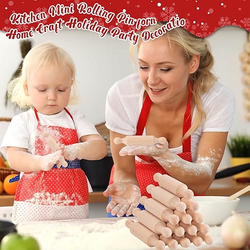 Miniatura 6 de 20 mini rodillos para manualidades, pequeño rodillo de masa de madera para niños en la cocina, hornear y juegos imaginativos, bandeja escalonada de