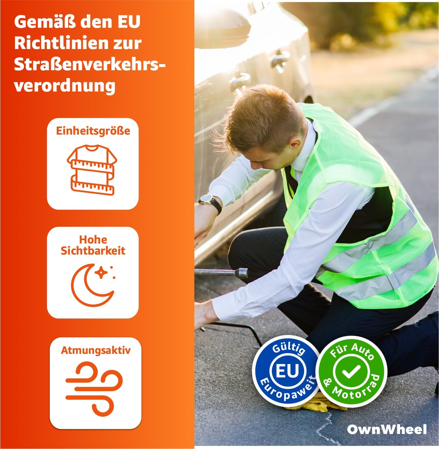 20er Sicherheitsweste Auto ISO20471 2024: Neongelb - reflektierende Warnwesten für PKW & LKW - Notfall & Pannenwesten