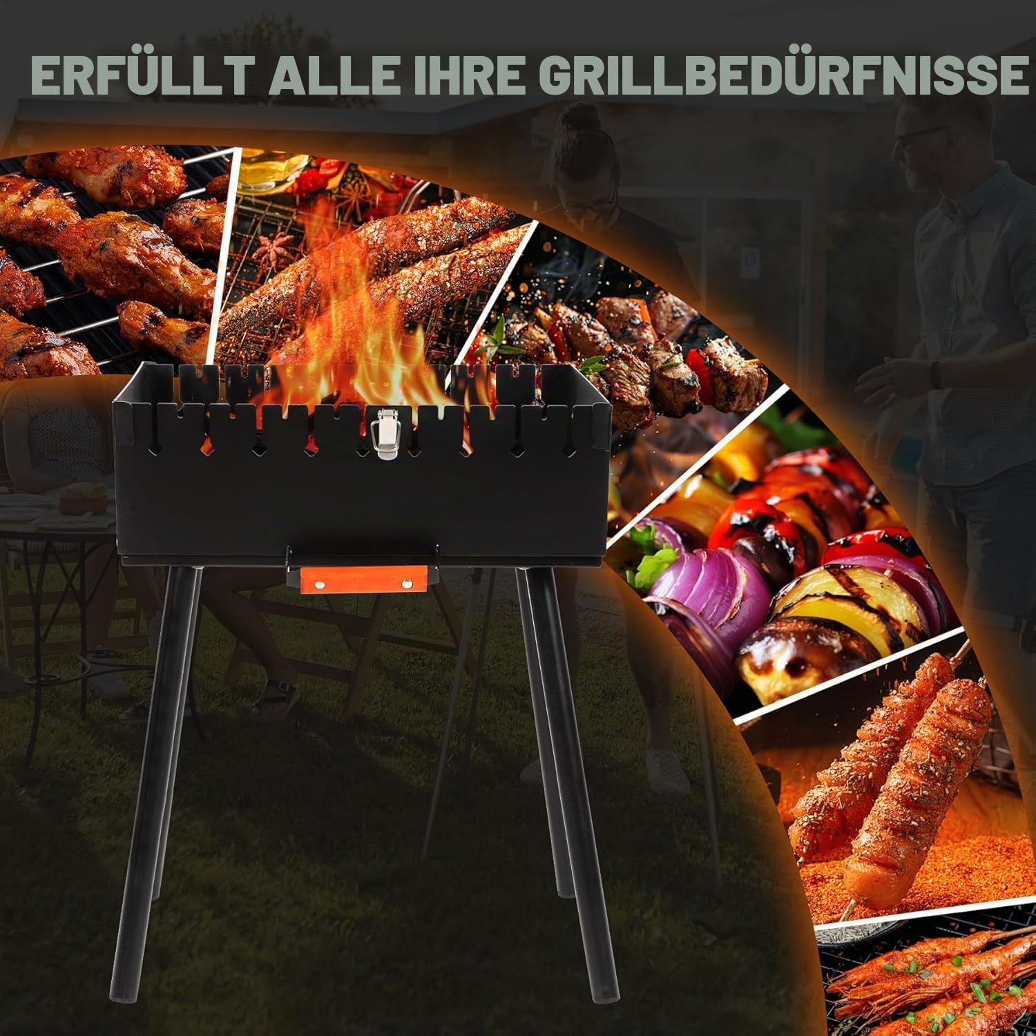 REDCAMP Mangal Grill Schaschlik, Tragbarer, 2 Spießhöhen, für 16 Spieße | langsam, scharf, Klappbar, Holzkohlegrill, Outdoorgrill, robust, langlebig, für Camping Garten Picknick Reisen Strand Balkon