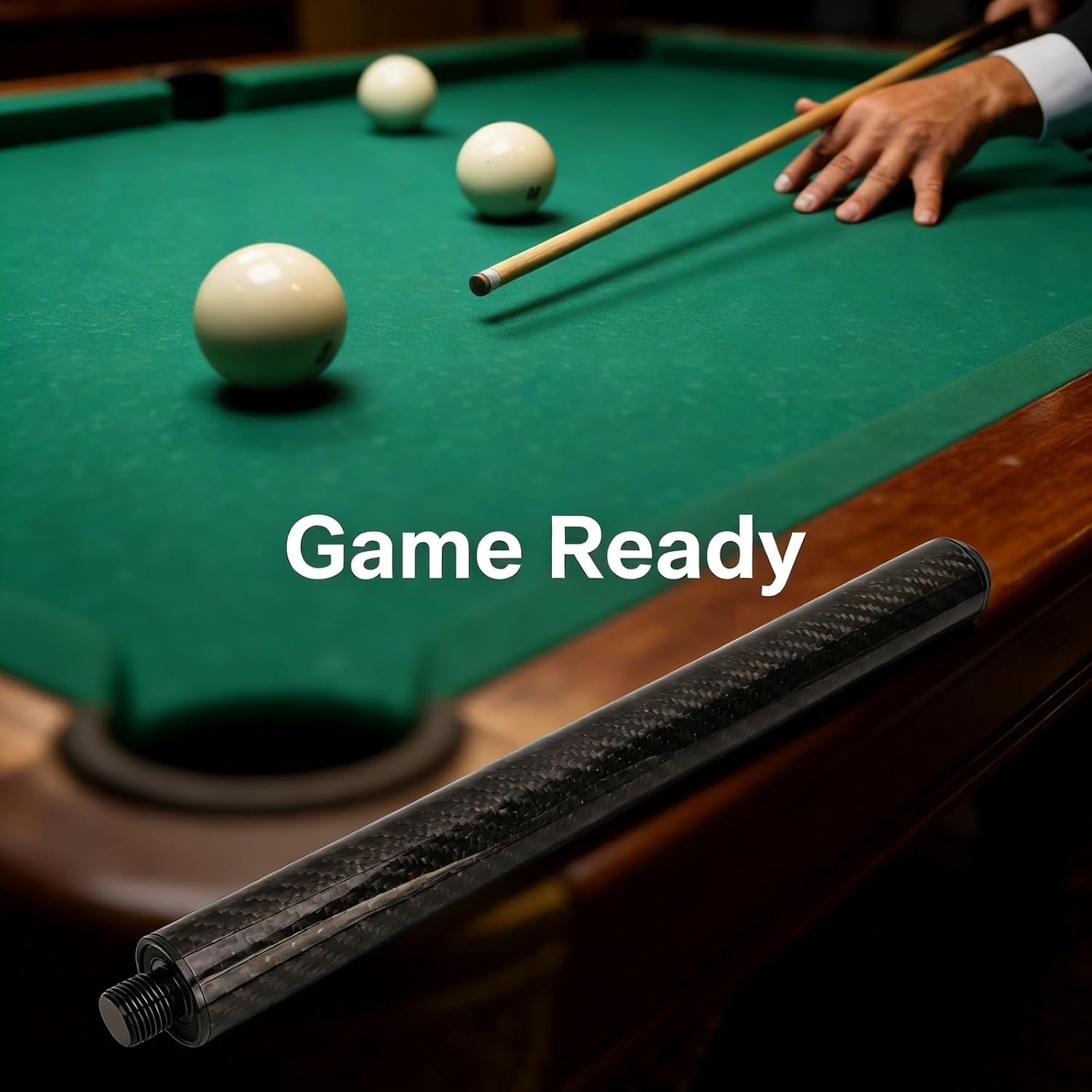 Pool Cue Extension Stick 12 Inch Carbon Fiber with Rear Plug, Durable Lightweight Design - Enhanced Stability, Easy Installation for Billiard Players