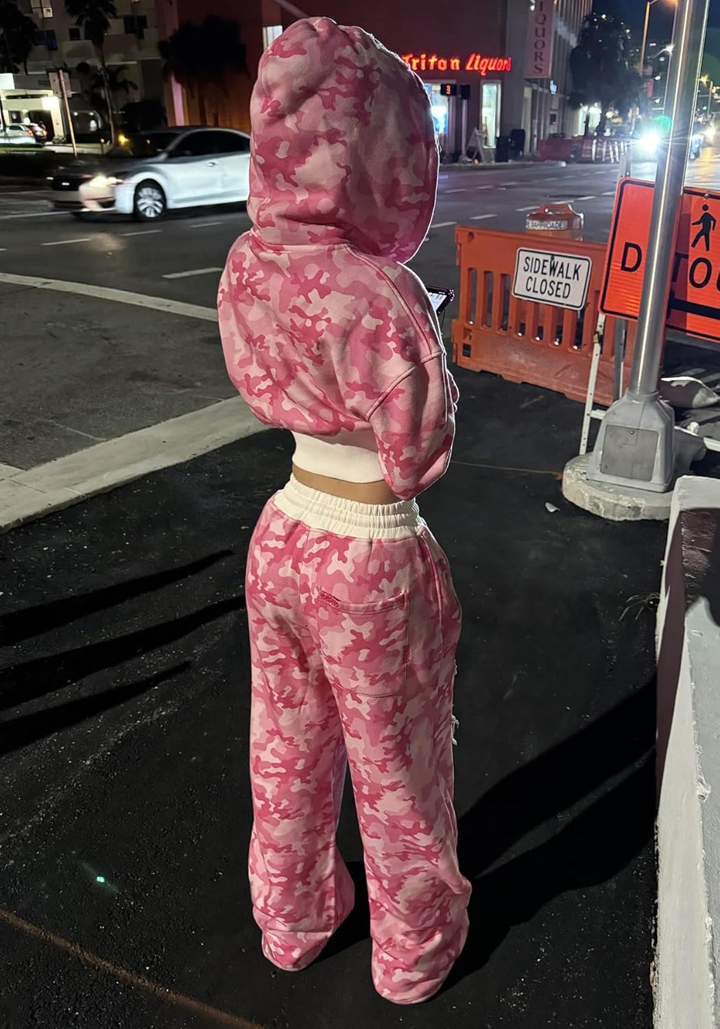 Womens 2 Piece Camo Sweatsuit Set Camouflage Crop Zip Up Hoodie Sweatshirt Y2k Wide Leg Sweatpants Track Suits