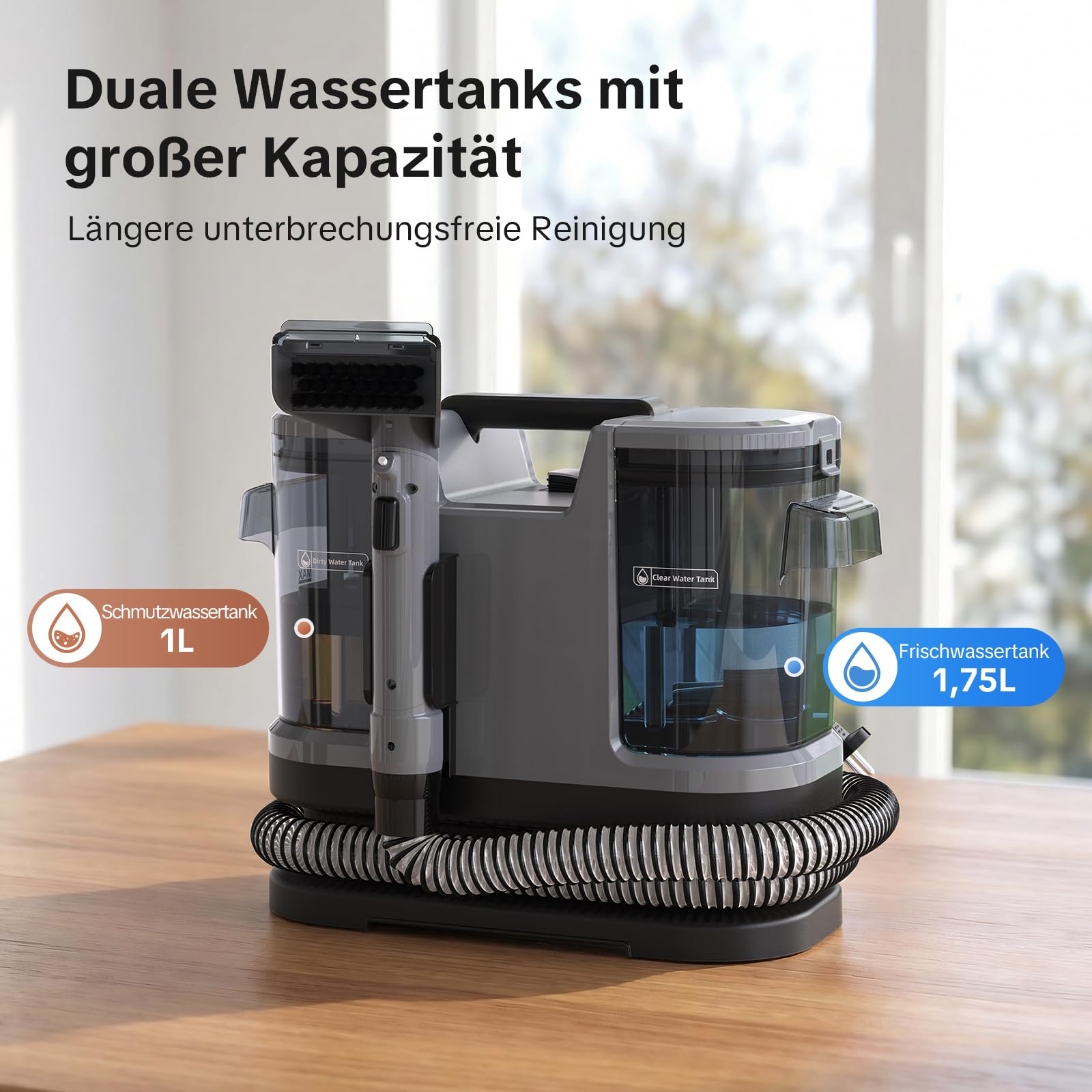 Lubluelu Nasssauger Polsterreiniger Gerät, 600 W - 15 kPa Teppichreiniger Waschsauger, tragbares Teppich-Reinigungsgerät mit Selbstreinigung und langem Schlauch für Teppiche, Sofas & Auto-Innenräume