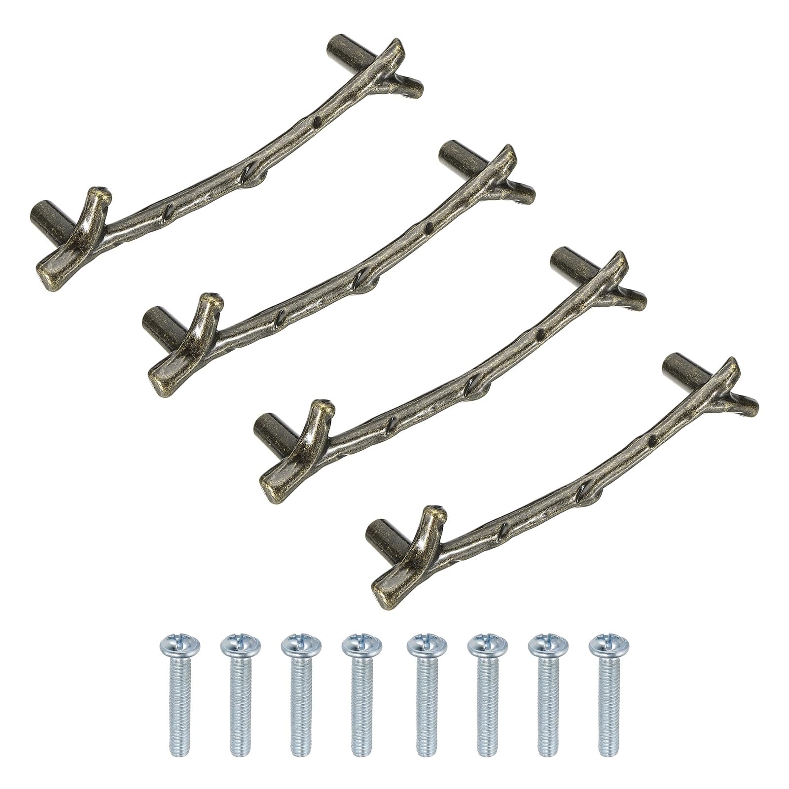 sourcing map 4Pcs Twig Knobs, 5" Zinc Alloy Tree Branch Furniture Dresser Pull Handles for Kitchen Wardrobe Farmhouse (Bronze, 4" Hole Distance)