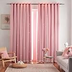 Rideaux d'étoiles double couche, Rideaux noirs de chambre de bébé pour enfants, rideaux de dessus en grommet 63 Poches longues 2 Panneaux, Rideaux roses, 52" W x 63" L (paquet de 2)