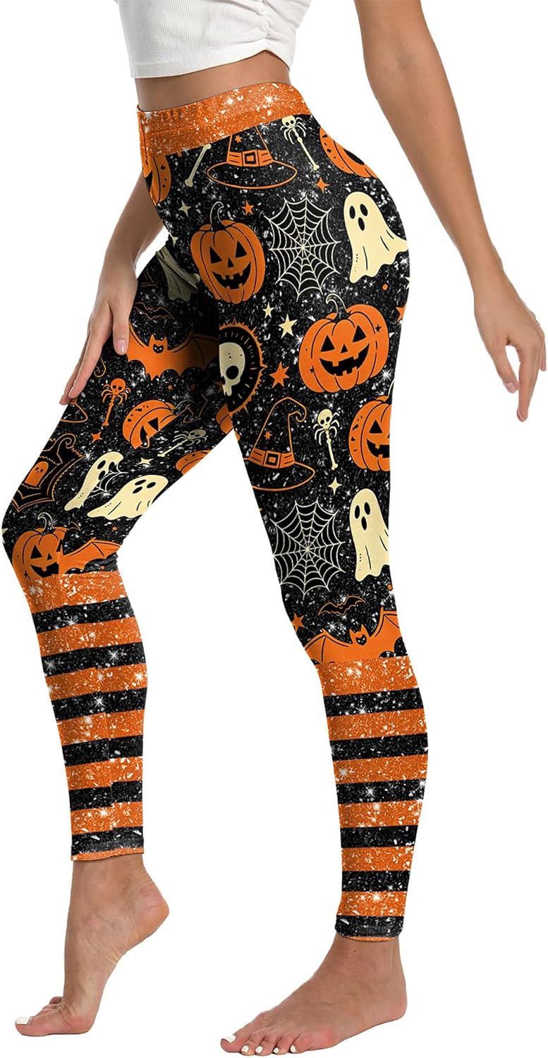 Women Halloween Leggings Pumpkin Skulls Printed Soft Stretchy Tights
