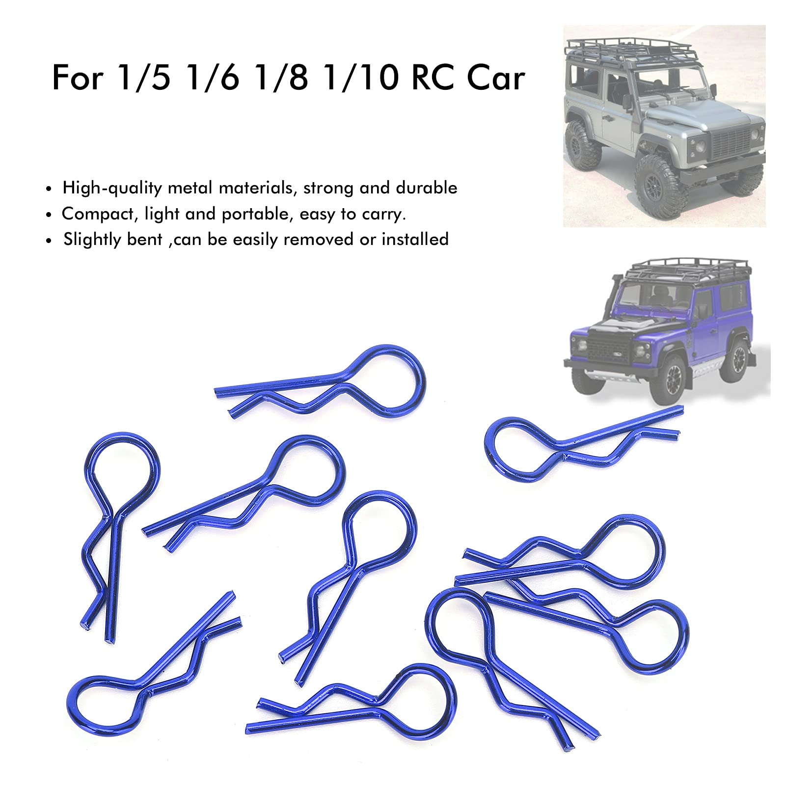 10 Pièces Clips De Carrosserie RC En Métal Forme De R - Pour Voitures Télécommandées 1/5, 1/6, 1/8, 1/10 - Violet