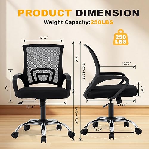 Miniatura 3 de Office Chair with Lumbar Support, Rocking Mode, Adjustable Height for Computer, Gaming, Conference, and Meeting, Ergonomic Office Desk Chair with