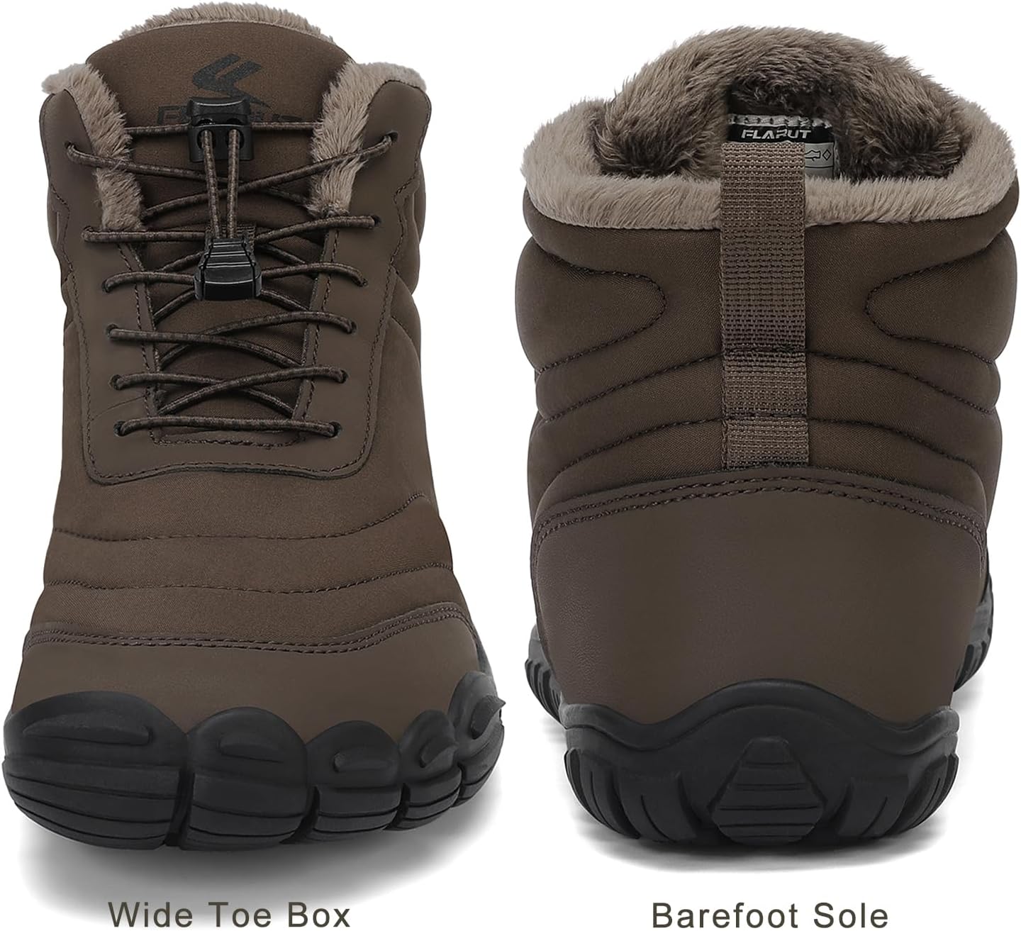 FLARUT Mens Womens Barefoot Snow Boots Winter Warm Shoes Fur Lined Wide Toe Box Zero Drop Ankle Sneakers