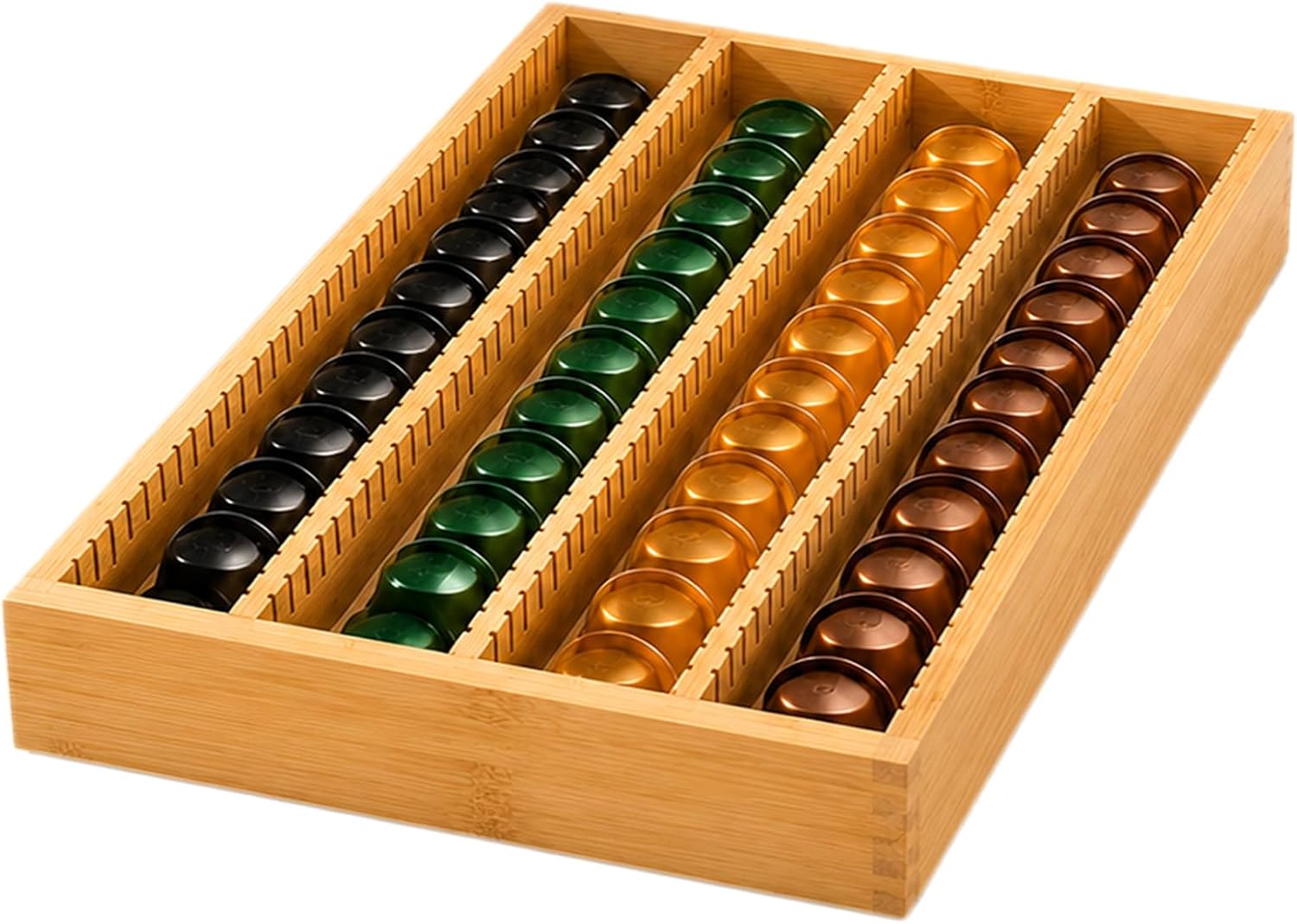 Bamboo Coffee Pod Storage Holder, 15×10 inch Coffee Pod Drawer Insert Organizer for Counter, Holds 40 Pods With Divided Sections, Space-Saving Coffee Station Storage for Kitchen Home Office
