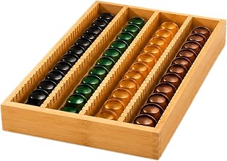 Bamboo Coffee Pod Storage Holder, 15×10 inch Coffee Pod Drawer Insert Organizer for Counter, Holds 40 Pods With Divided Sections, Space-Saving Coffee Station Storage for Kitchen Home Office