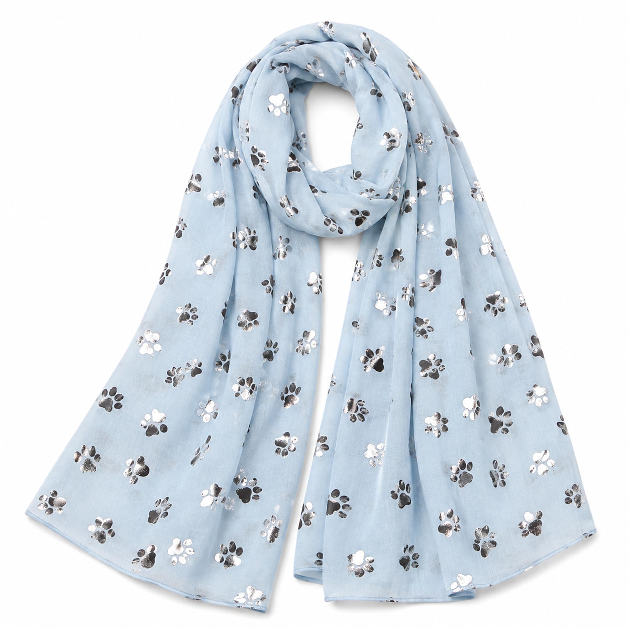 Furever Gifts Women's Blue Animal Paw Print Scarf Baby Cotton Blend 180Cm X 70Cm For