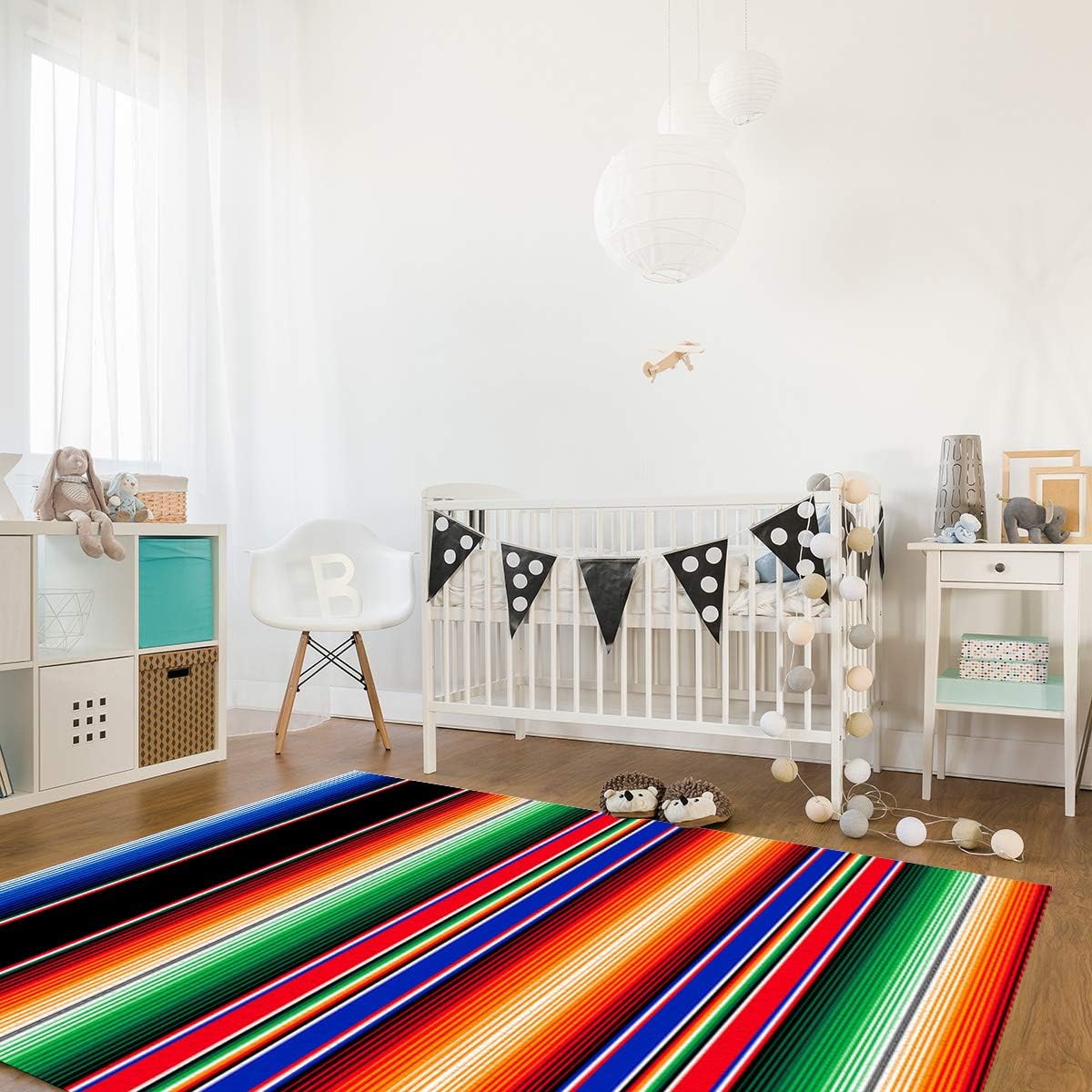 Cinco de Mayo Area Rug, 2'7" x 5' Large Indoor Outdoor Area rugs with No-Slip Backing , Easy to Clean , Perfect for Living Room Patio Decking Mexican Serape Colorful Stripes Vertical Lines Latino