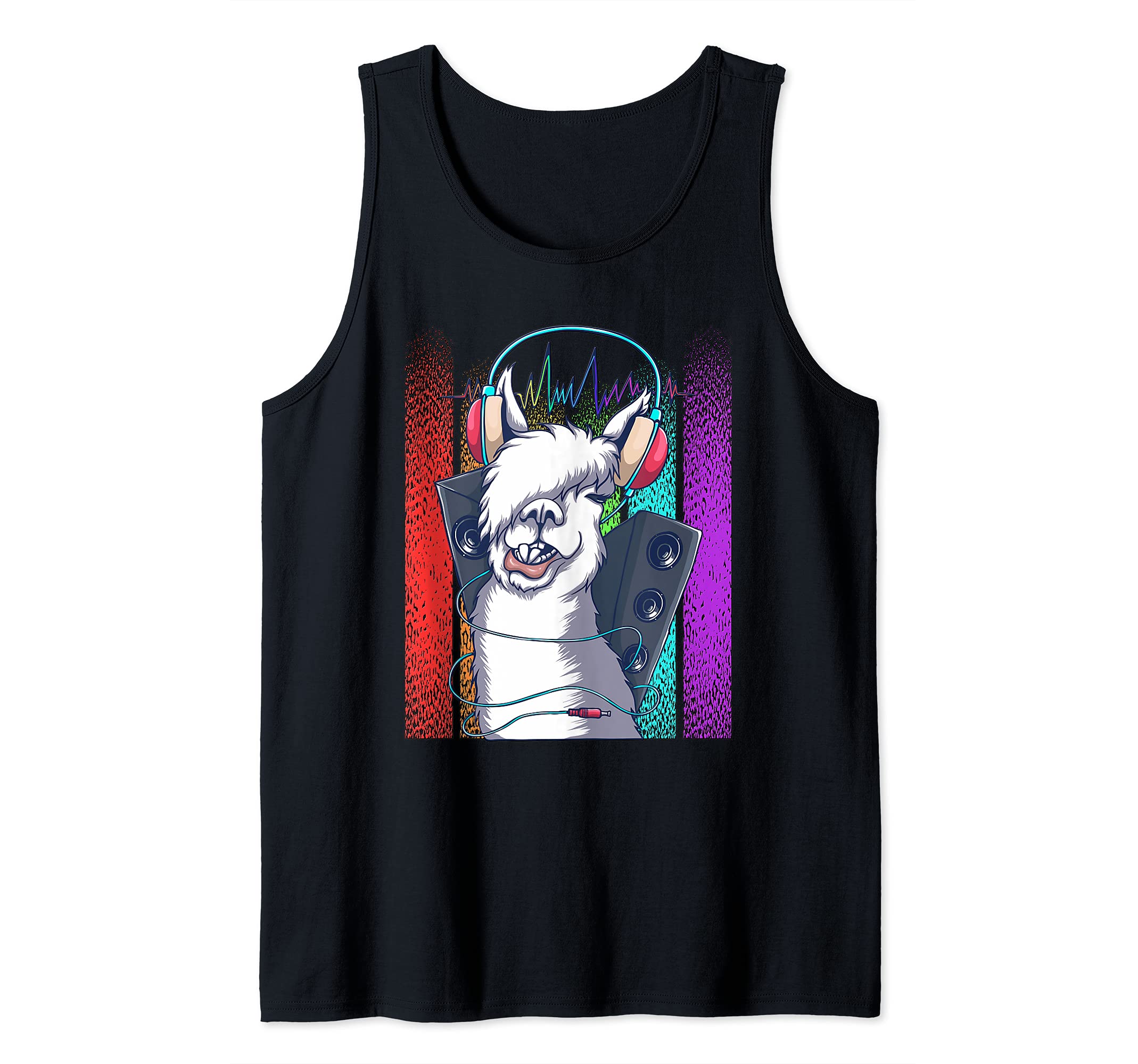Cool Retro Music DJ Llama Headphone Party Lama Tank Top, Black