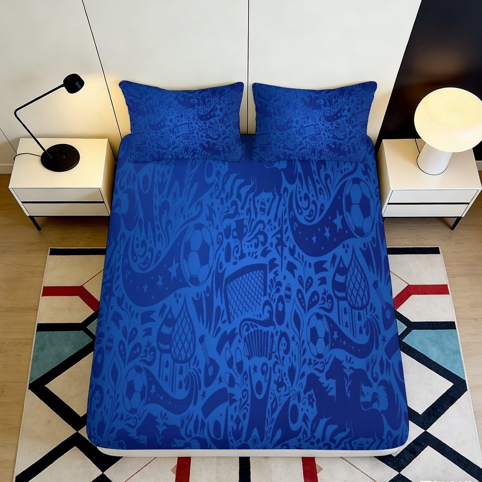 Pnayamiorkfel Style-1 3D Printed Football Icon Fitted Sheet Microfiber Blue Sports Pattern Mattress Cover For Bedroom Dorm Mattress Decor 90X200x25cm