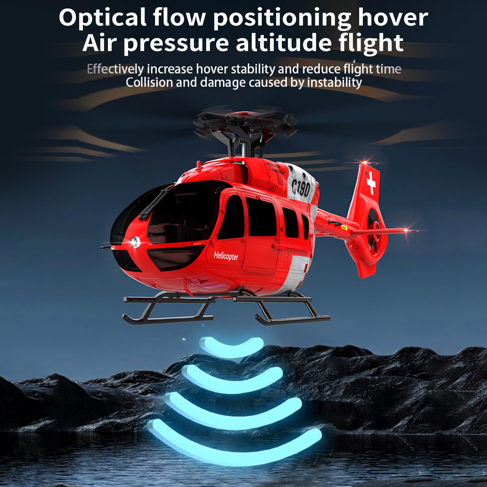 Elicottero radiocomandato 2,4 GHz RC elicottero con doppio motore brushless, 4 canali, posizione ottica del flusso, stabilizzazione del giroscopio a sei assi
