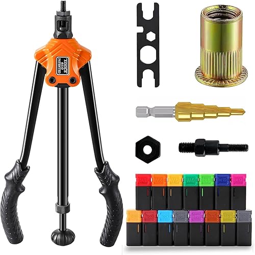 Pistola de tuerca remachadora profesional para herramientas de mano, ligera, con 7 mandriles métricos, 8 mandriles SAE, 1 herramienta de llave, 1