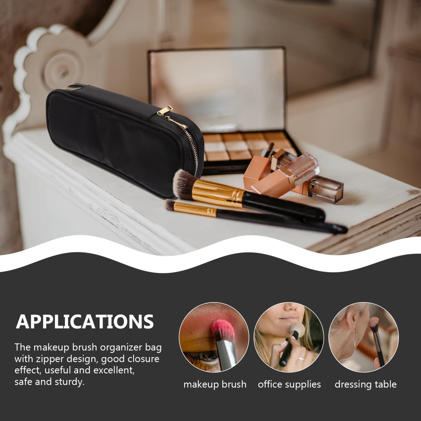 Astuccio per Pennelli Make Up da Viaggio Oxford Leggero e Portatile Chiusura a Zip, Organizer Cosmetico per Attività Outdoor