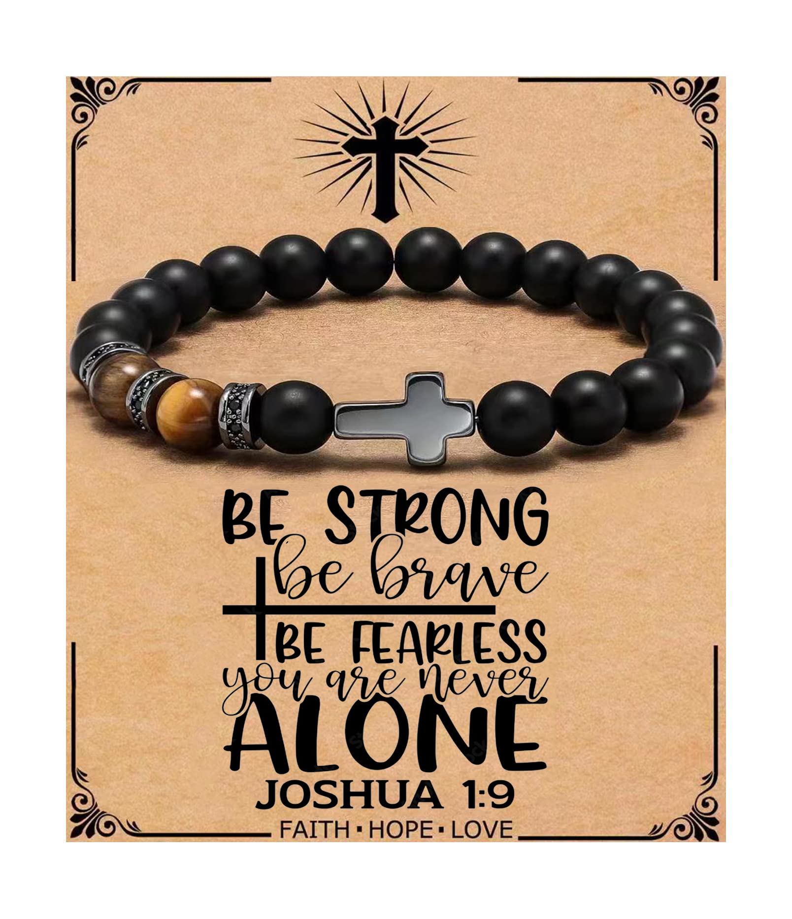 Sponsored Ad - Cross Bracelet for Men Son Brother Baptism Communion Birthday Anniversary Christmas Christian Black Tiger Eyes Bead
