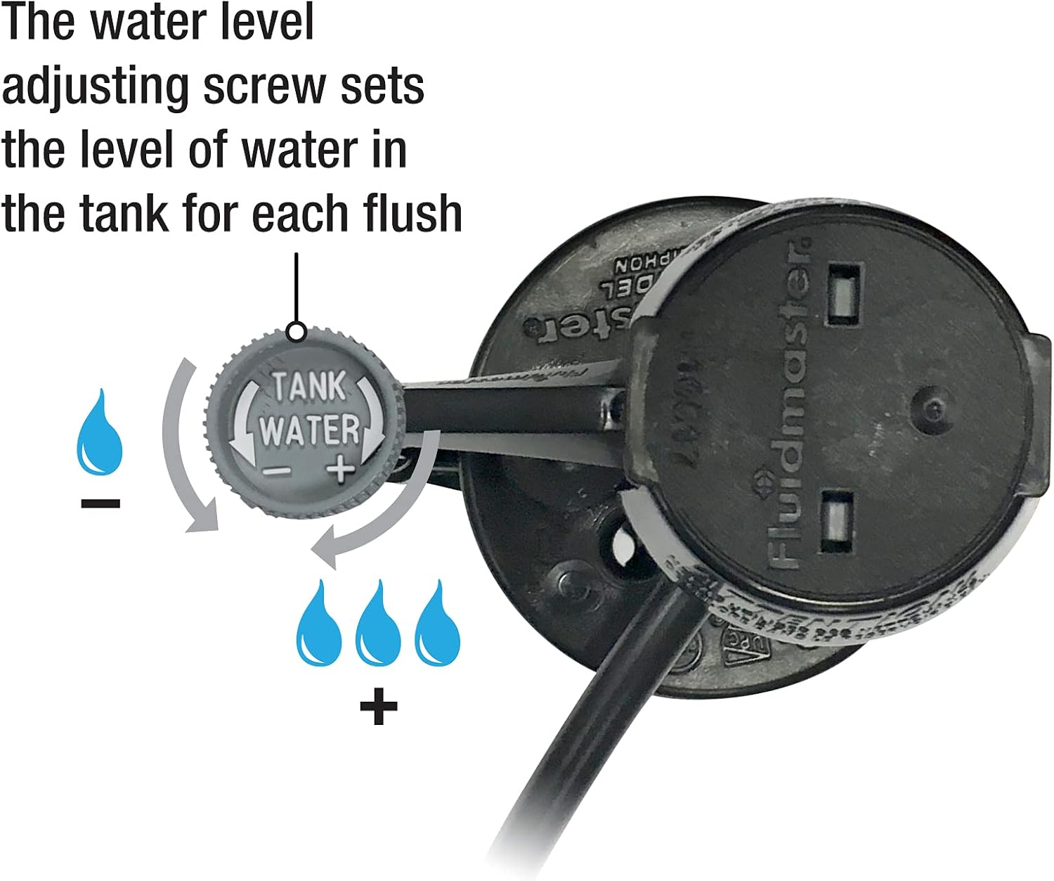 Close-up of the water level adjusting screw on Fluidmaster 400A fill valve