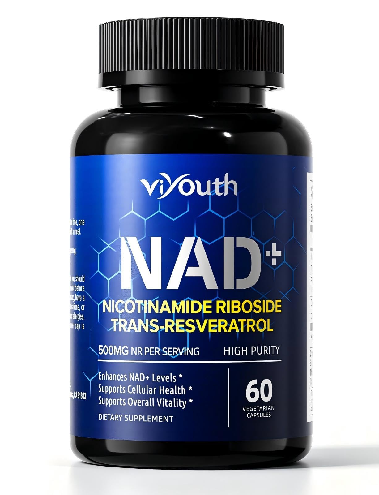 NAD+ Supplement with Nicotinamide Riboside 500mg & Trans-Resveratrol 100mg– NR Supplement for Cellular Energy & Healthy Aging Support for Men & Women