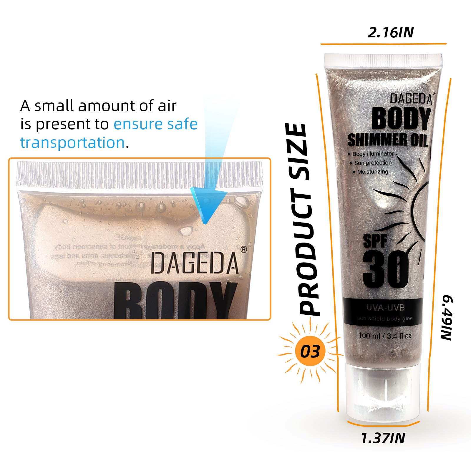 Prreal Shimmer Body Oil, SPF 30 100ml Broad Spectrum Glitter Sunscreen with Centella Asiatica Extract - Image 4