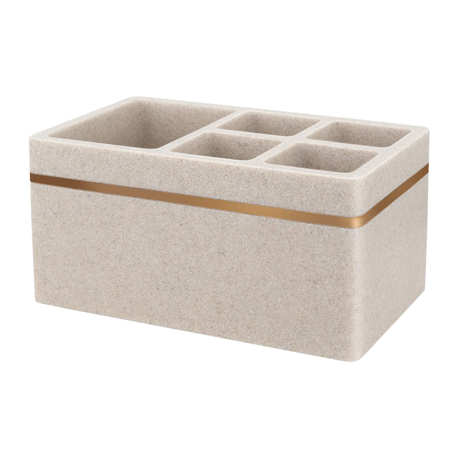 Shinowa Portaspazzolino Grande (5 Slot per Spazzolino da Denti), Supporto per Dentifricio Portaspazzolini Elettrico da Bagno Moderno in Resina con Foro di Drenaggio Decorativo Filo d'oro - Kaki