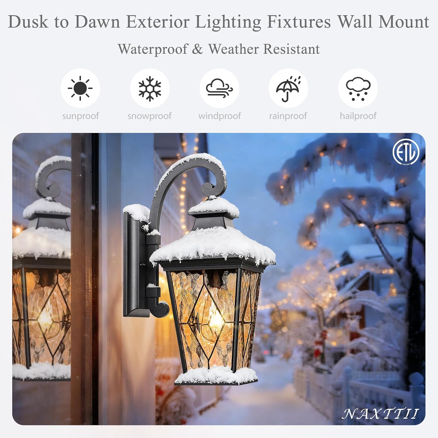 Dusk to Dawn Outdoor Lighting 18 Inch Height Large Waterproof Porch Light Outdoor with Ripple Handmade Glass Outside Lights for House Front Door Garage Patio E26 Socket