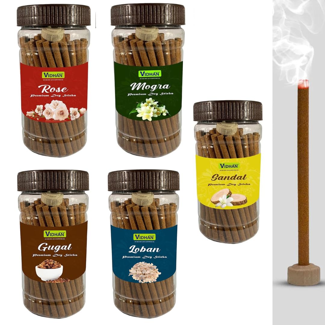 Dhoop Sticks Vidhan Premium Jar 5x100Gm | No Bamboo | No Charcoal | Dhoop Stick | Dhup | Pooja Dhoop Sticks (5 Flavours) Pack of 5 Jar Rose, MOGRA, Sandal, GUGGAL, LOBAN (B0CYWZVKGS) Amazon Price History, Amazon Price Tracker