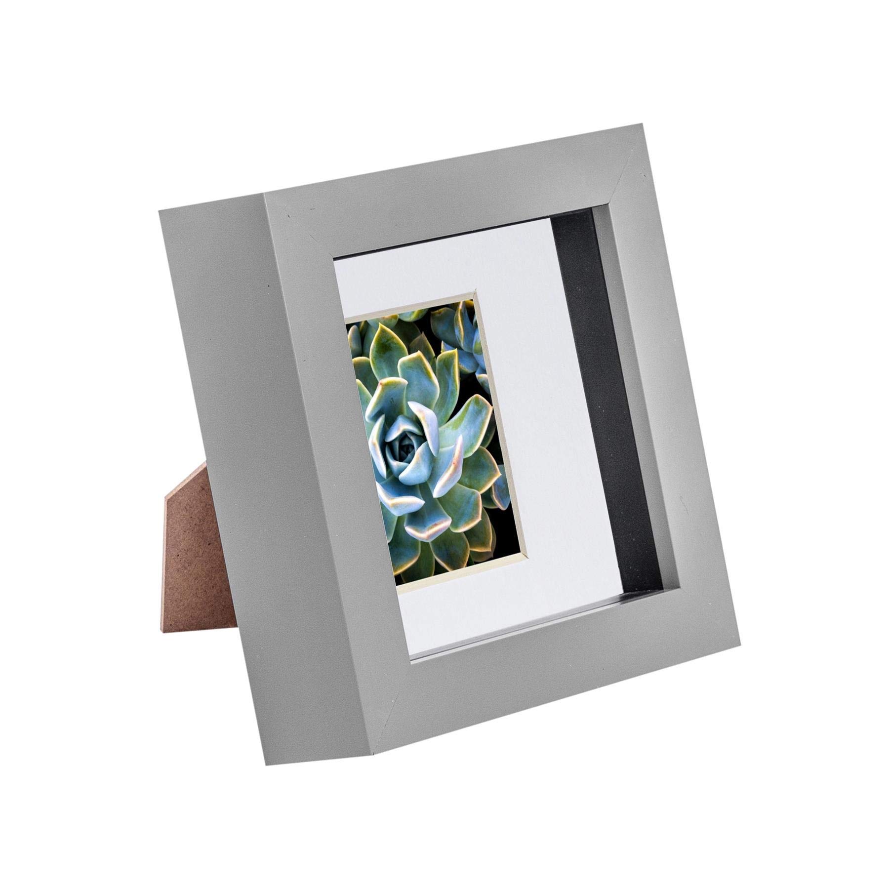 Nicola Spring Grey 3D Shadow Box Photo Frame - 4X4 (10X10cm) - Pack Of 1 - 3D Photo Frame With 2X2 White Mount Picture Box Small Square Display Case For Crafts, Keepsakes
