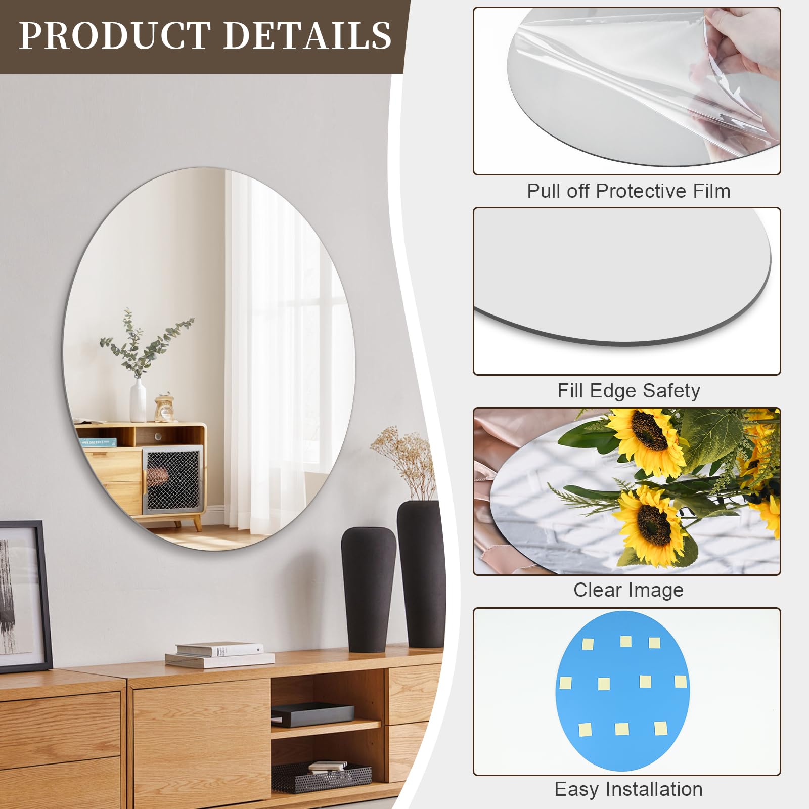 Grand Miroir Mural Adhesif,Acrylique Miroir Mural Autocollant,Sans Cadre Miroir Adhesif Mural