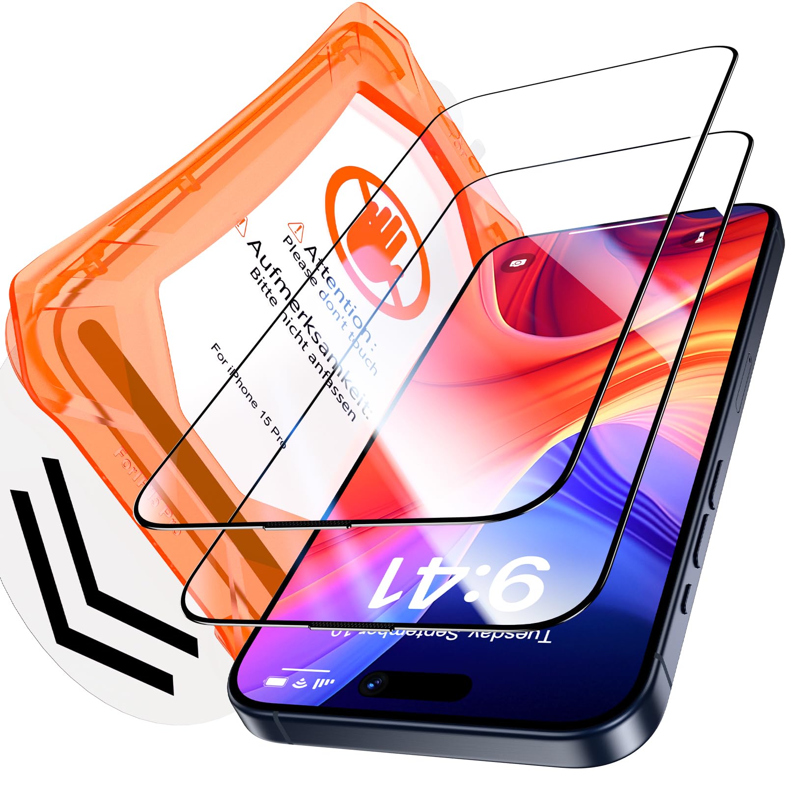 Uyiton für iPhone 15 Pro für Panzerglas, 2 Stück 9H Härte Panzer Schutz Glas Folie,Vollständige Abdeckung Folie Displayschutz Anti-Kratz Schutzglas für iPhone 15 Pro Schutzfolie