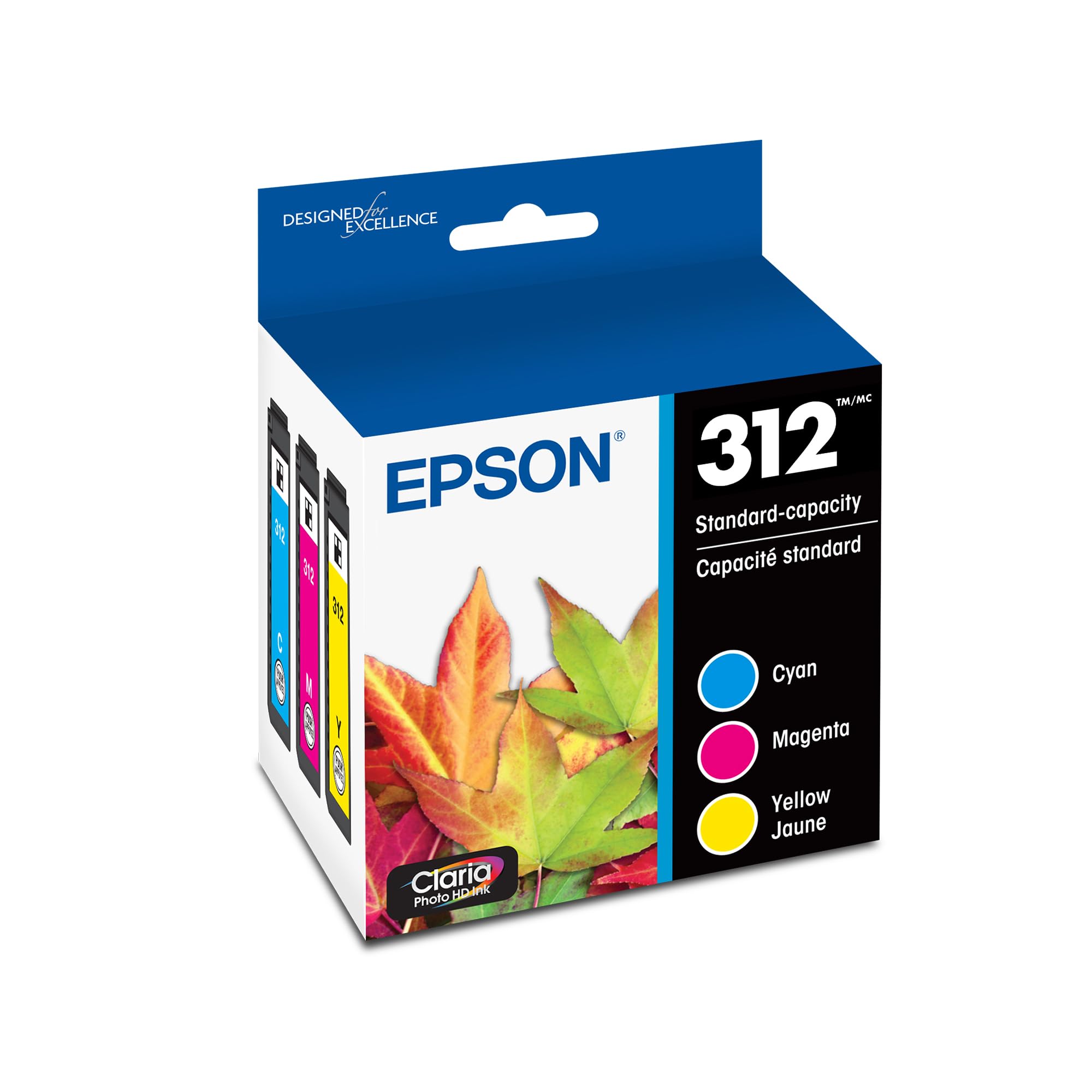 EPSON 312 Claria Photo HD Ink Standard Capacity (T312923-S) Works with Expression Photo XP-8500, XP-8600, XP-8700, XP-15000, Cyan,Magenta and Yellow